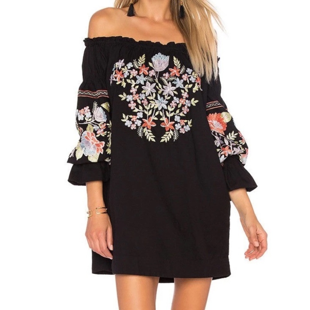 Free People Fleur Du Jour Floral Embroidered Off The
Shoulder Boho Dress XS